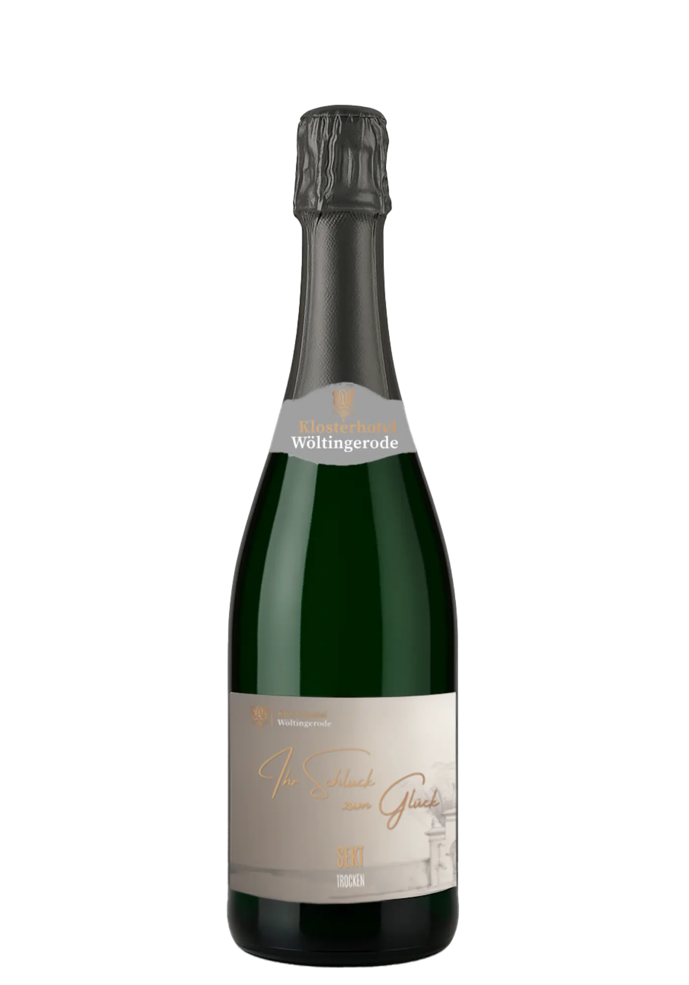 Wöltingerode Sekt trocken. Mit dem Slogan: Ihr Schluck zum Glück.