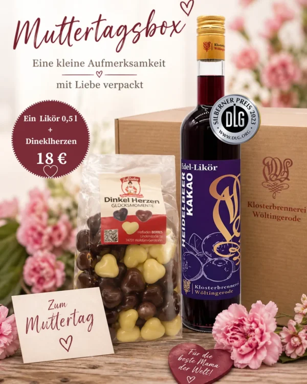 Muttertagsbox Wöltingerode 0,5l Likör und DInkelherzen